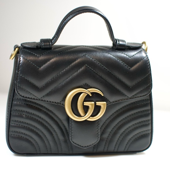 Gucci GG Marmont Top Handle Flap Bag / Purse Matelasse Leather Mini - Picture 1 of 16